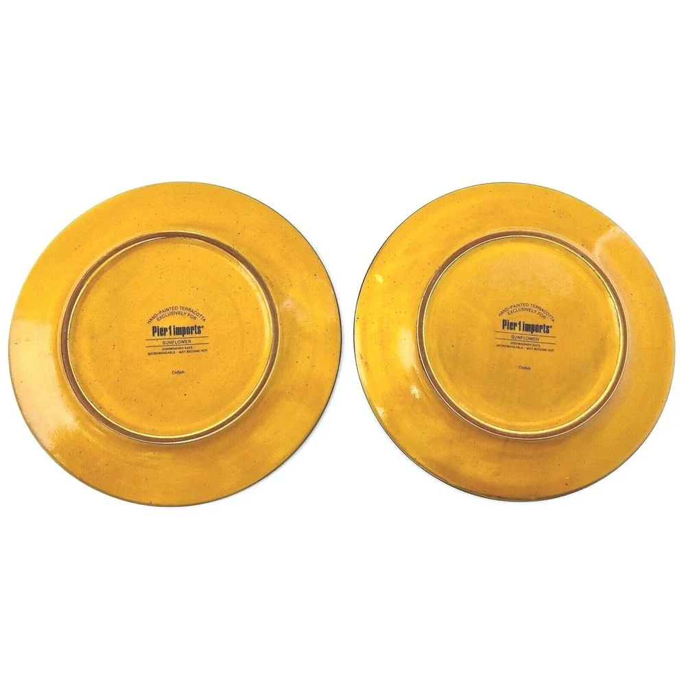 Pier 1 Sunflower Flowers ‎ Terracotta Floral Yellow Red Set of 2 Salad Plates